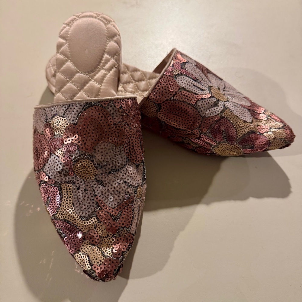 Birdies Dove pink petal sequin slides floral mule 7 - Picture 2 of 6